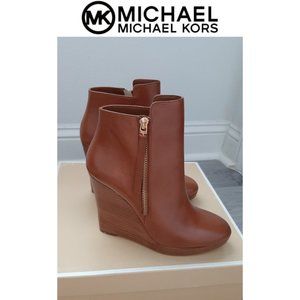 Michael Kors Wedge Booties Chestnut Brown 8 NEW